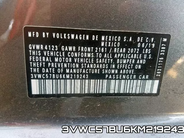3VWC57BU6KM219243 фото 2