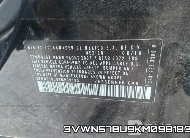 3VWN57BU9KM098183 фото 9