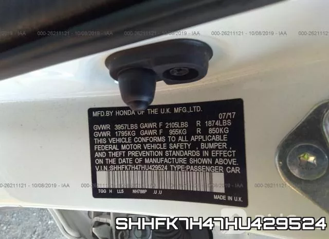 SHHFK7H47HU429524 фото 10