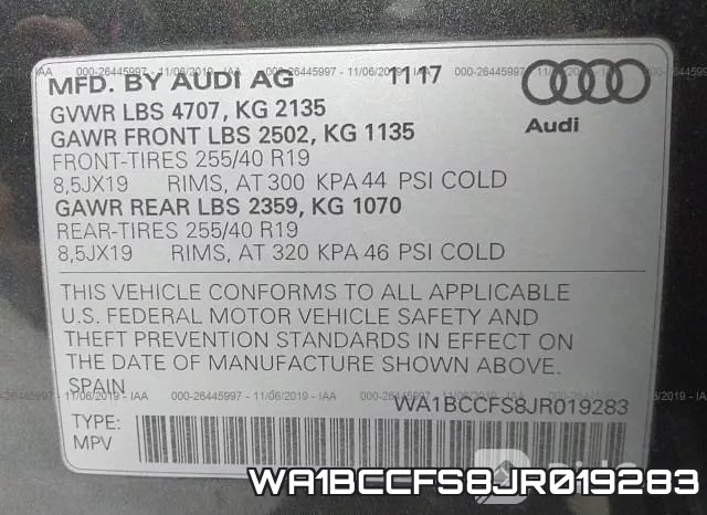 WA1BCCFS8JR019283 фото 9