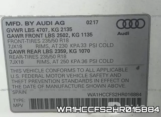 WA1HCCFS2HR016884 фото 9