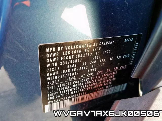 WVGAV7AX6JK005067 фото 2