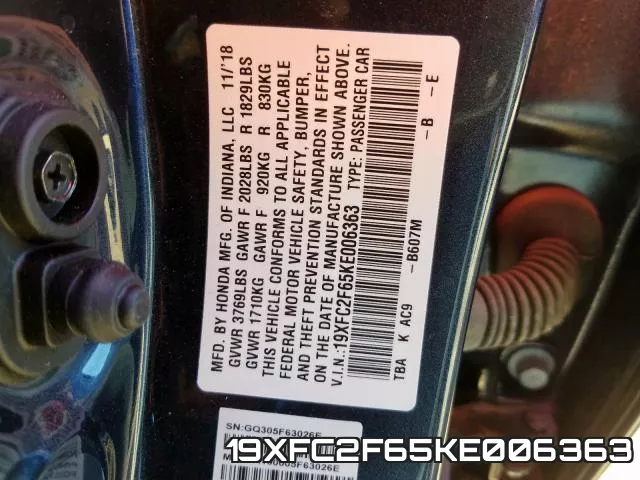 19XFC2F65KE006363 фото 10