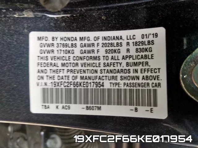 19XFC2F66KE017954 фото 2