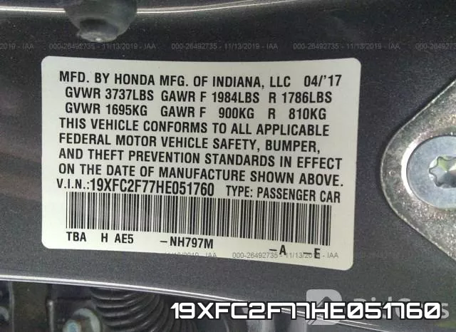 19XFC2F77HE051760 фото 9
