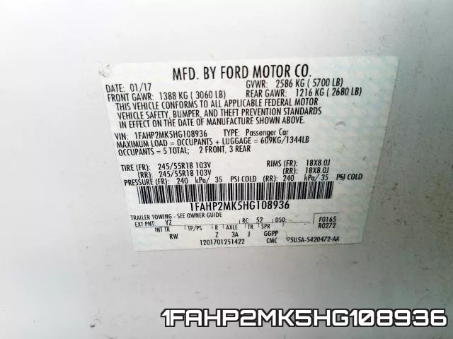 1FAHP2MK5HG108936 фото 2