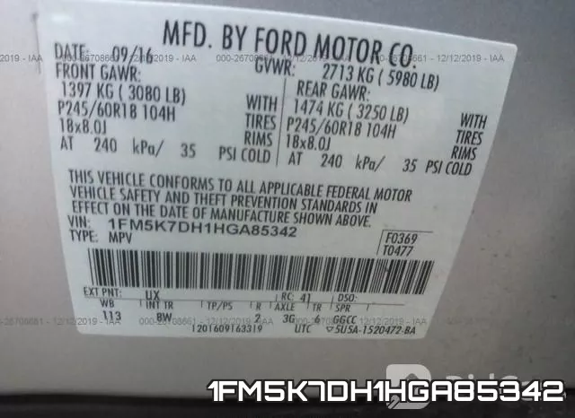 1FM5K7DH1HGA85342 фото 8