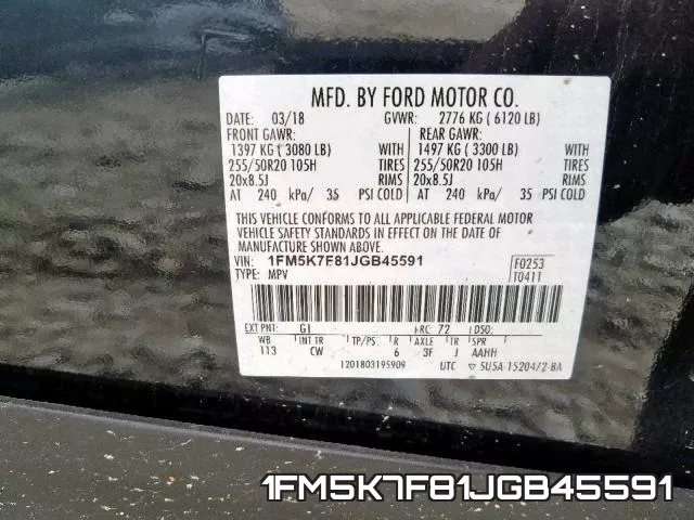 1FM5K7F81JGB45591 фото 2