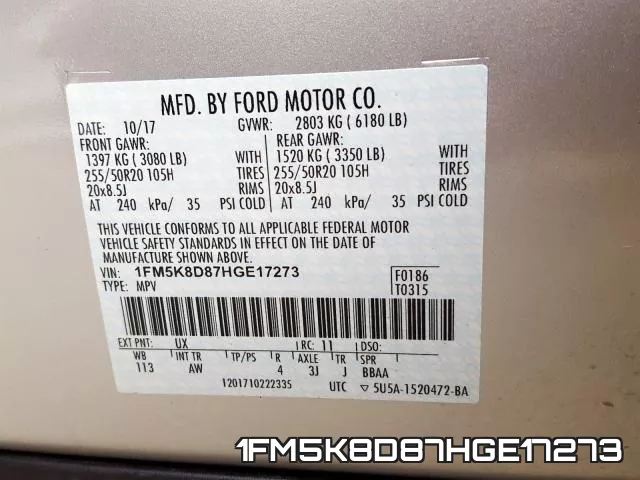 1FM5K8D87HGE17273 фото 2