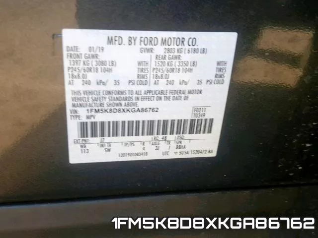1FM5K8D8XKGA86762 фото 2