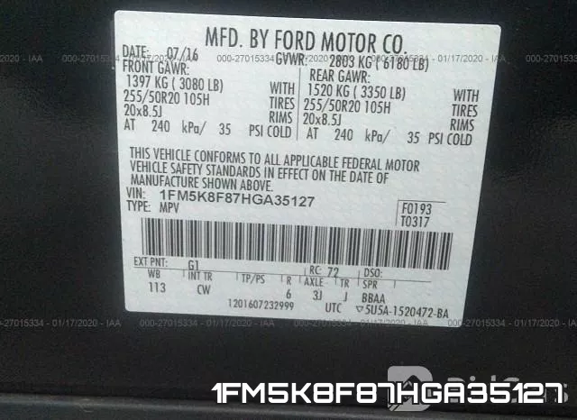 1FM5K8F87HGA35127 фото 8