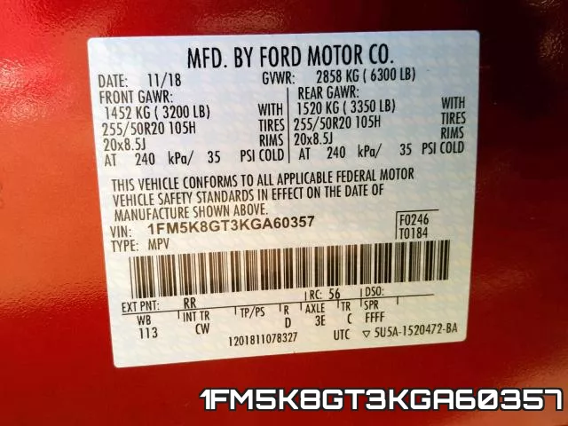 1FM5K8GT3KGA60357 фото 2