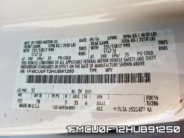 1FMCU0F72HUB91250 фото 2