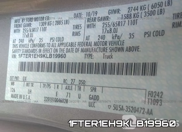 1FTER1EH9KLB19960 фото 9