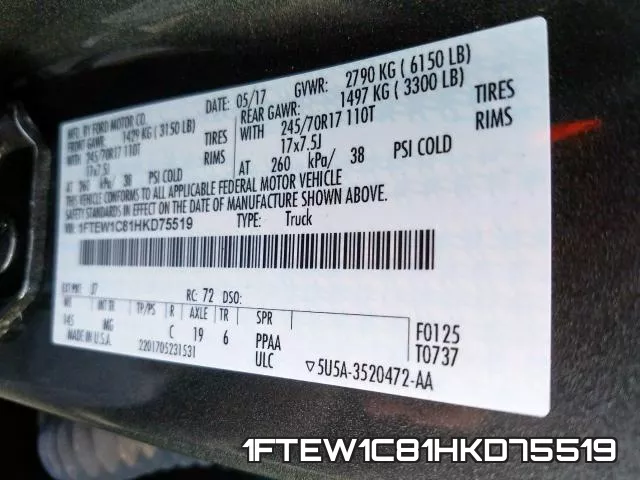 1FTEW1C81HKD75519 фото 2