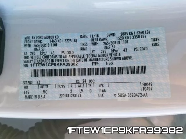 1FTEW1CP9KFA39382 фото 2