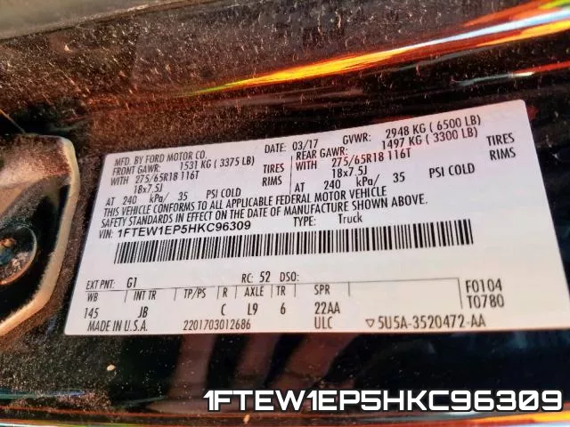 1FTEW1EP5HKC96309 фото 2