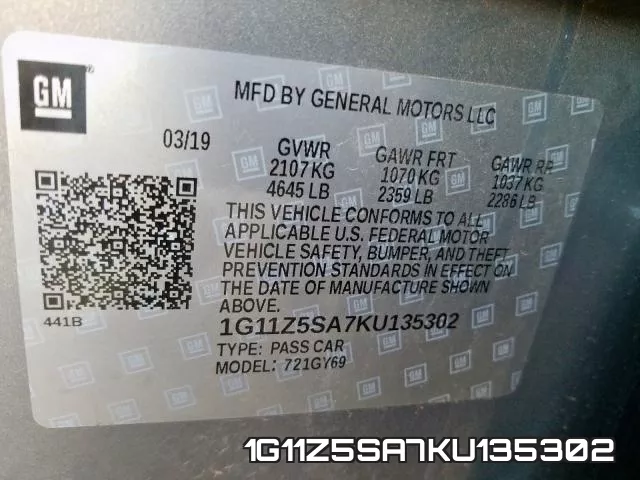 1G11Z5SA7KU135302 фото 2
