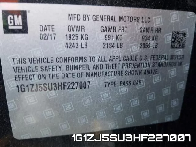 1G1ZJ5SU3HF227007 фото 2
