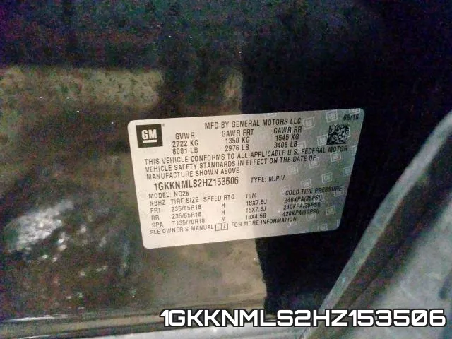 1GKKNMLS2HZ153506 фото 2