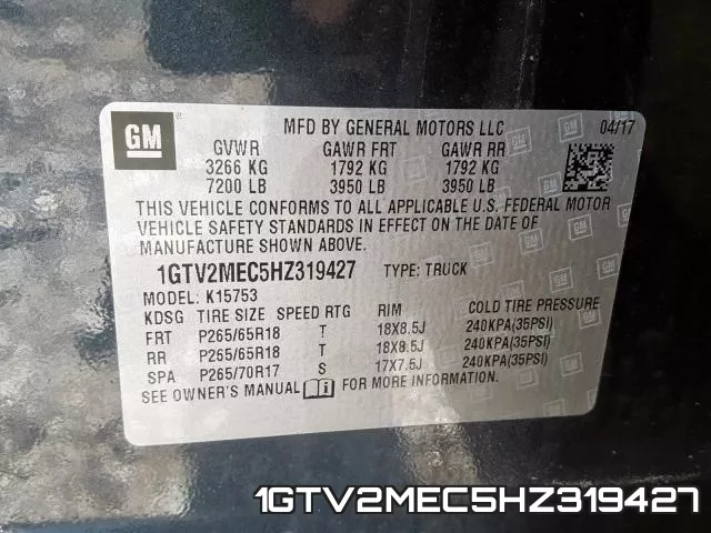 1GTV2MEC5HZ319427 фото 2