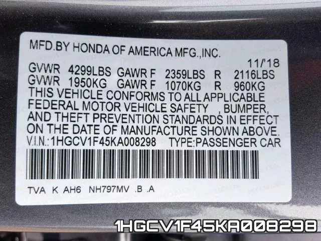 1HGCV1F45KA008298 фото 2