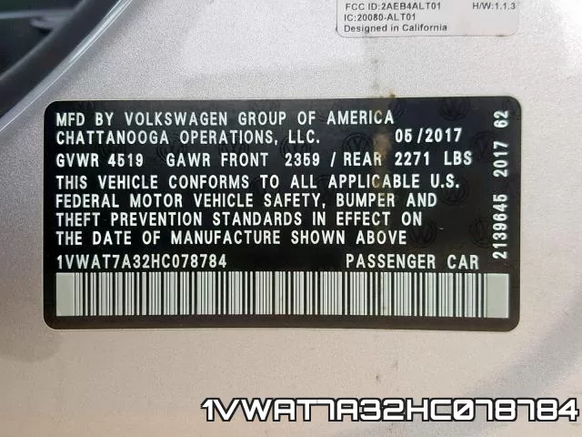 1VWAT7A32HC078784 фото 2