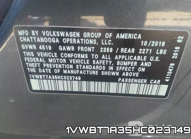 1VWBT7A35HC023749 фото 10