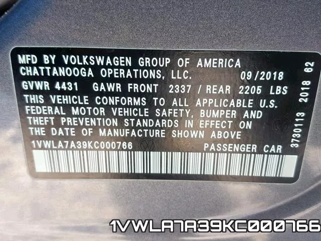 1VWLA7A39KC000766 фото 2
