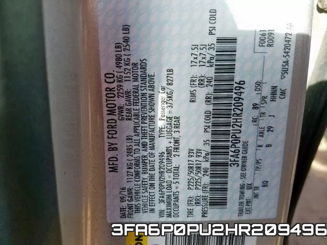 3FA6P0PU2HR209496 фото 2
