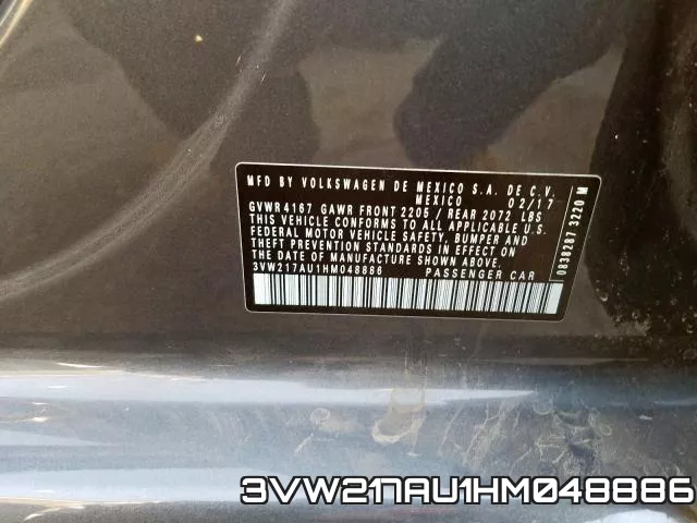 3VW217AU1HM048886 фото 2