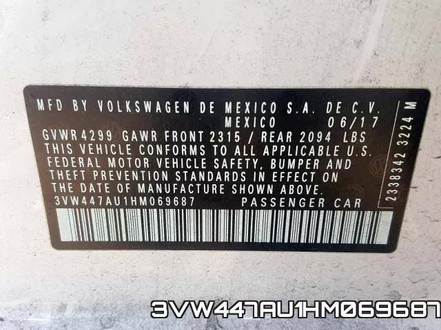 3VW447AU1HM069687 фото 2