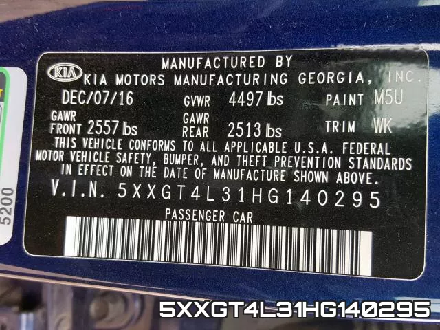 5XXGT4L31HG140295 фото 2