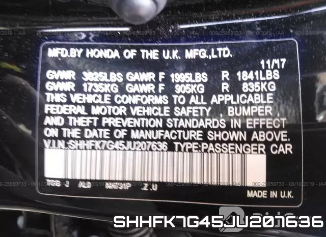 SHHFK7G45JU207636 фото 8
