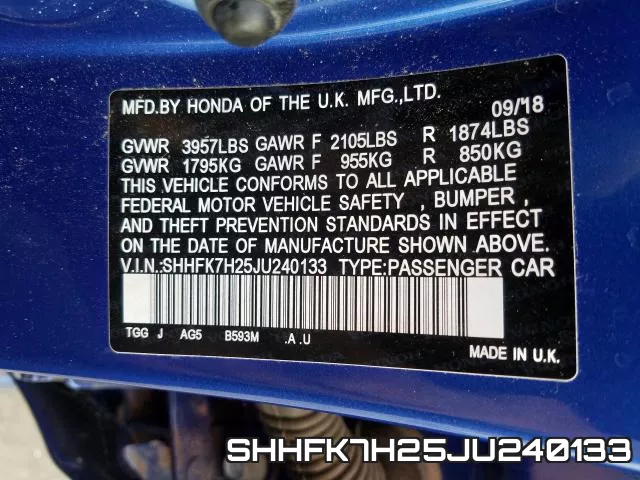 SHHFK7H25JU240133 фото 2