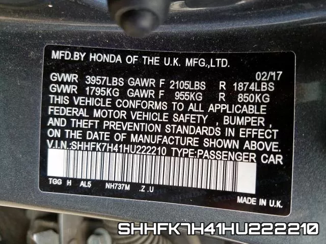 SHHFK7H41HU222210 фото 2