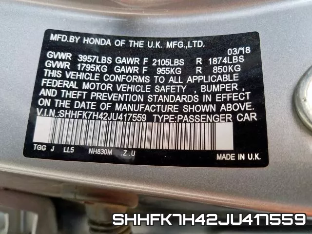 SHHFK7H42JU417559 фото 2