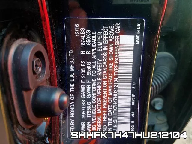SHHFK7H47HU212104 фото 2