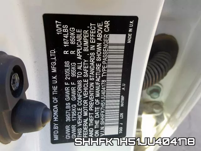 SHHFK7H51JU404178 фото 2