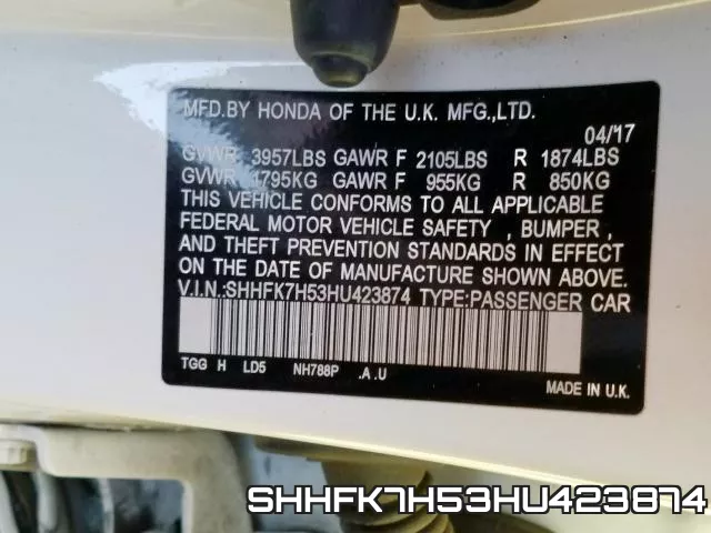 SHHFK7H53HU423874 фото 2