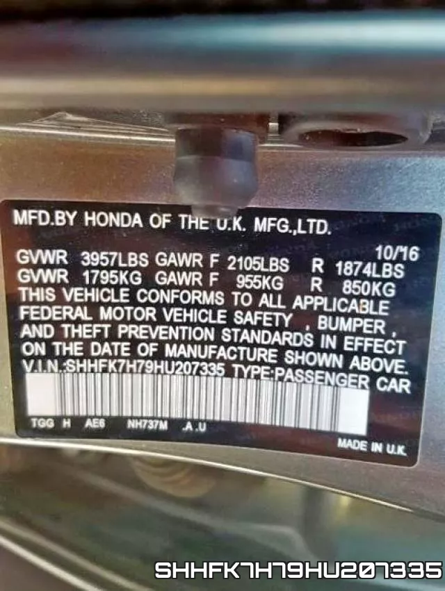 SHHFK7H79HU207335 фото 2