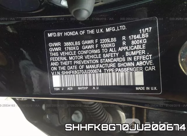 SHHFK8G70JU200674 фото 9