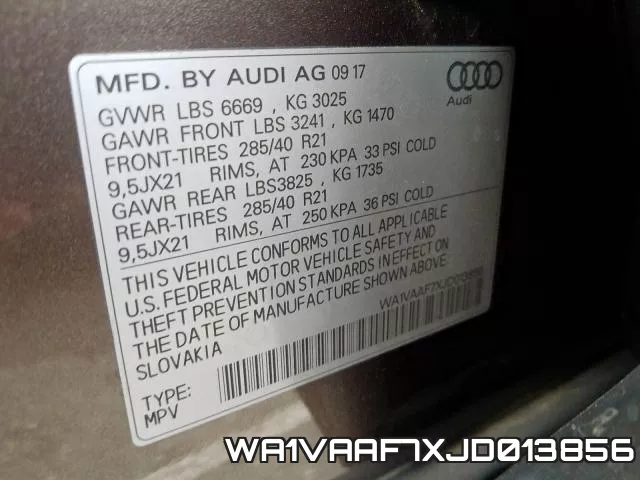 WA1VAAF7XJD013856 фото 2