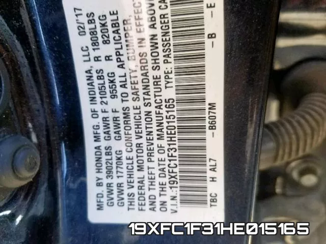 19XFC1F31HE015165 фото 2