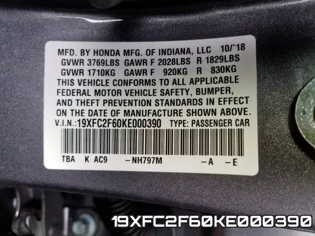 19XFC2F60KE000390 фото 2