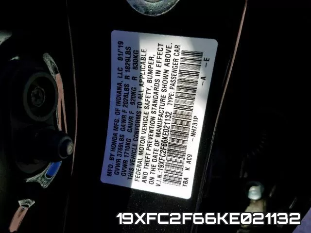 19XFC2F66KE021132 фото 2
