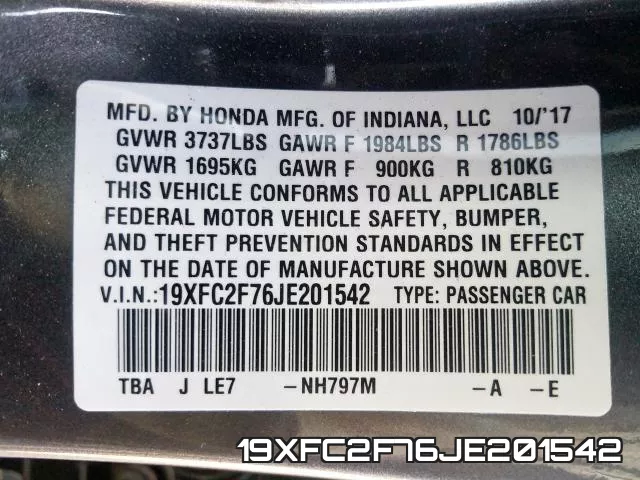 19XFC2F76JE201542 фото 2