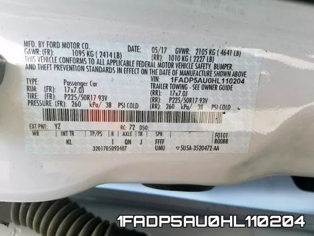 1FADP5AU0HL110204 фото 2