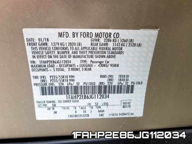 1FAHP2E86JG112034 фото 2