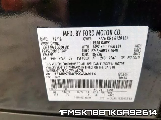 1FM5K7B87KGA92614 фото 2